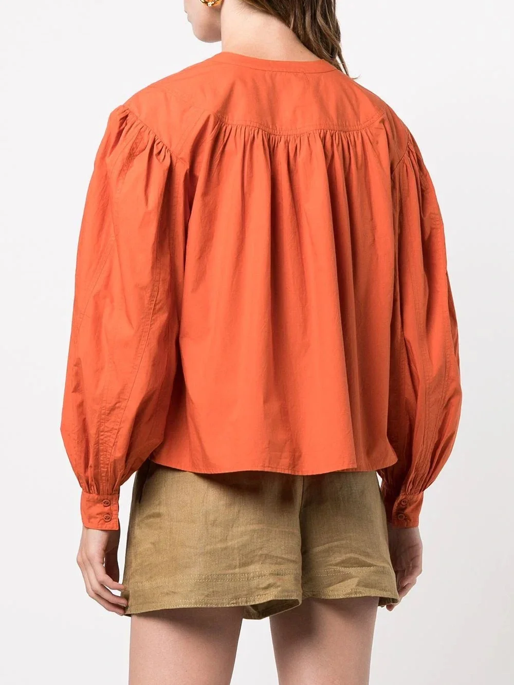 ULLA JOHNSON Delaney Cotton-Poplin Blouse Coral Top Billowing Balloon Sleeve 6